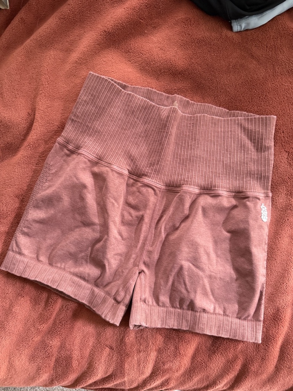 Free People Ribbed High-Waist Bike Shorts in Dusty Rose